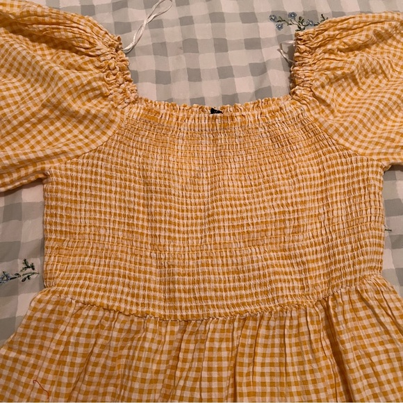 NEW Yellow Gingham Shirred Midi Dress - Picture 3 of 5
